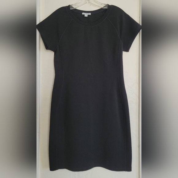 James Perse Standard Black Stretch Cotton Sheath Dress Size Large Short Sleeve - Picture 14 of 16